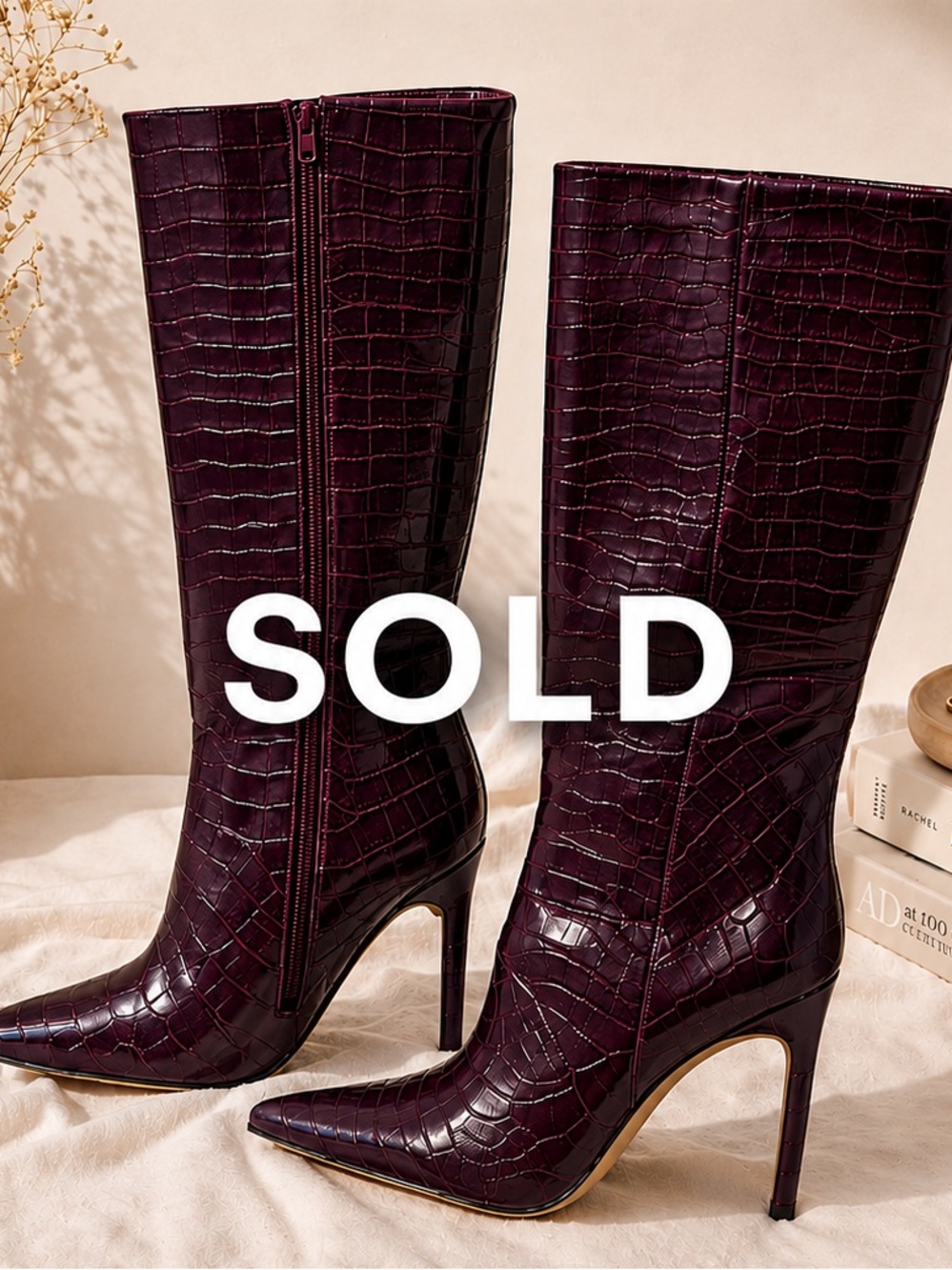 Plum Knee High Stiletto Boots